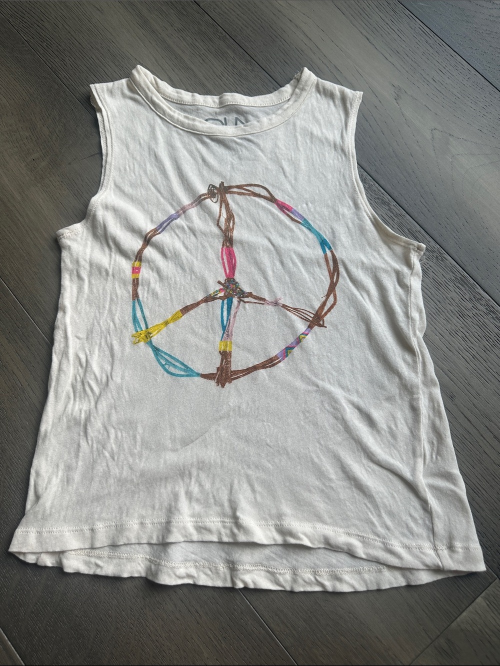 Chaser White Tank Top with Multicolor Peace Sign